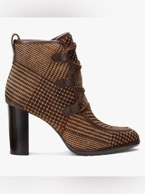 Lauren Ralph Lauren Mabel Leather trim plaid hair calf Block Heel Ankle Boots